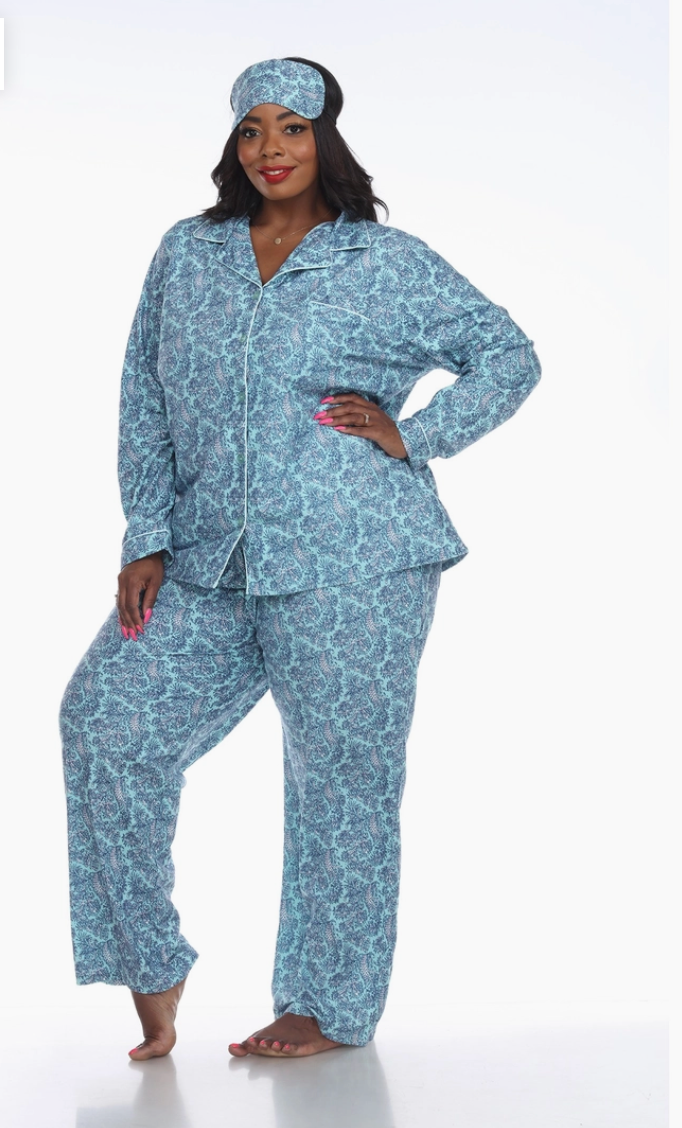 Lets Talk About Fun Pajama Set in Mint Paisley