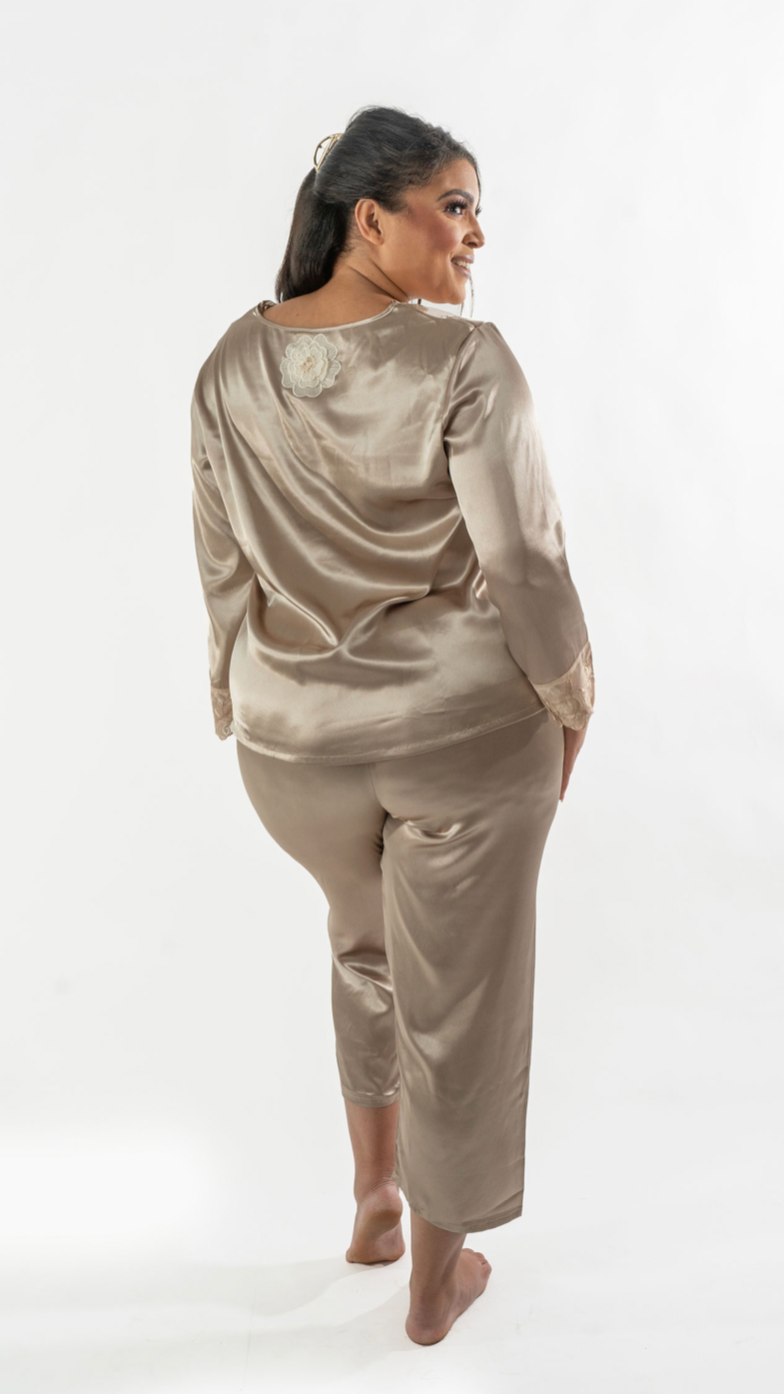 Lets Get Royal satin pajamas in Sip Champagne color